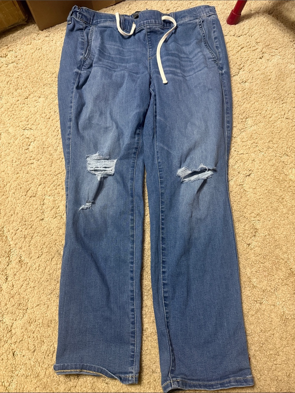 torrid Blue Straight-Leg Distressed Jeans with Drawstring